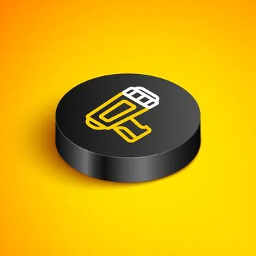 Isometric line Flashlight for diver icon isolated on yellow background. Divin Illustration
