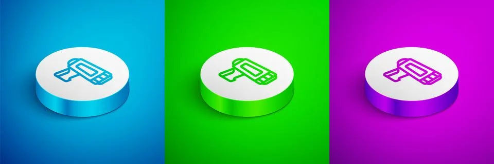 Isometric line Flashlight for diver icon isolated on blue, green and purple.. Ilustração Stock