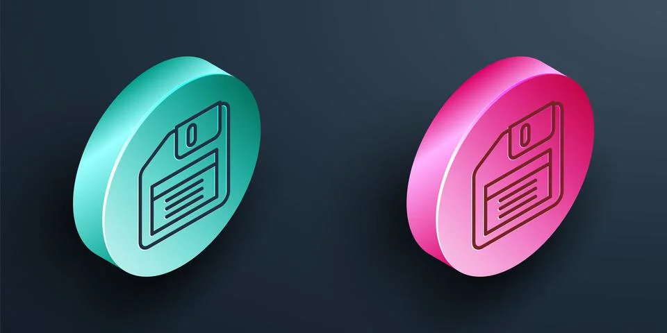 Isometric line Floppy disk for computer data storage icon isolated on black Stock Illustration