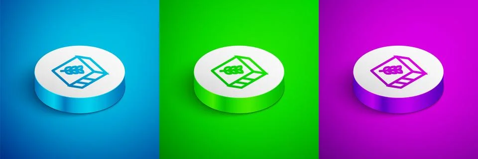 Isometric line Flour pack icon isolated on blue, green and purple backgroun.. Stock Illustration