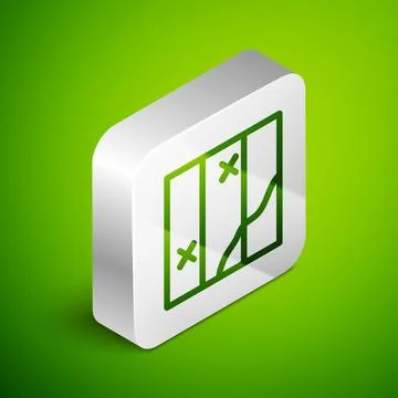 Isometric line Folded map icon isolated on green background. Silver square .. Stock Illustration