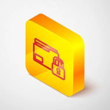 Isometric line Folder and lock icon isolated on grey background. Closed folder Illustrazione stock