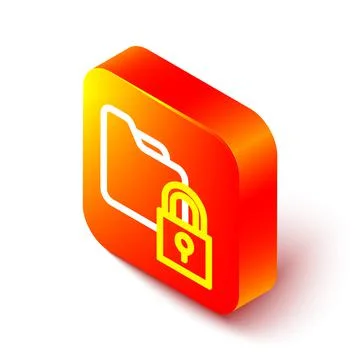 Isometric line Folder and lock icon isolated on white background. Closed folder Stock Illustration