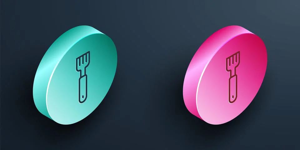 Isometric line Fork icon isolated on black background. Cutlery symbol. Turquoise Stock Illustration