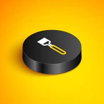 Isometric line Fork icon isolated on yellow background. Cutlery symbol. Black Illustrazione stock