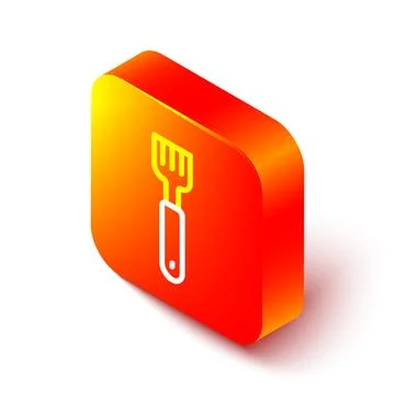 Isometric line Fork icon isolated on white background. Cutlery symbol. Orange Illustrazione stock