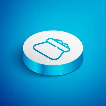 Isometric line Full sack icon isolated on blue background. White circle button Stock Illustration