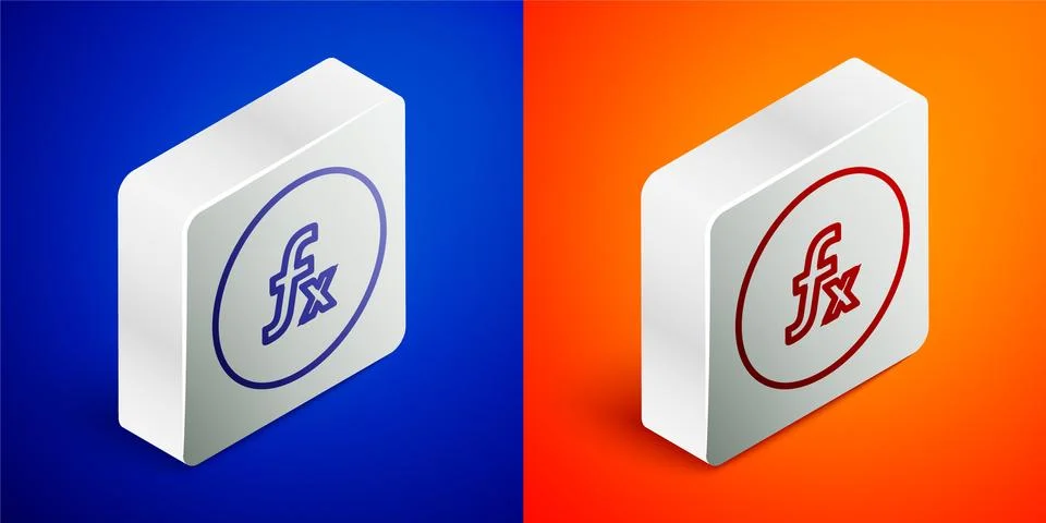 Isometric line Function mathematical symbol icon isolated on blue and orange Stock Illustration