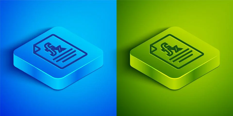 Isometric line Function mathematical symbol icon isolated on blue and green Stock Illustration