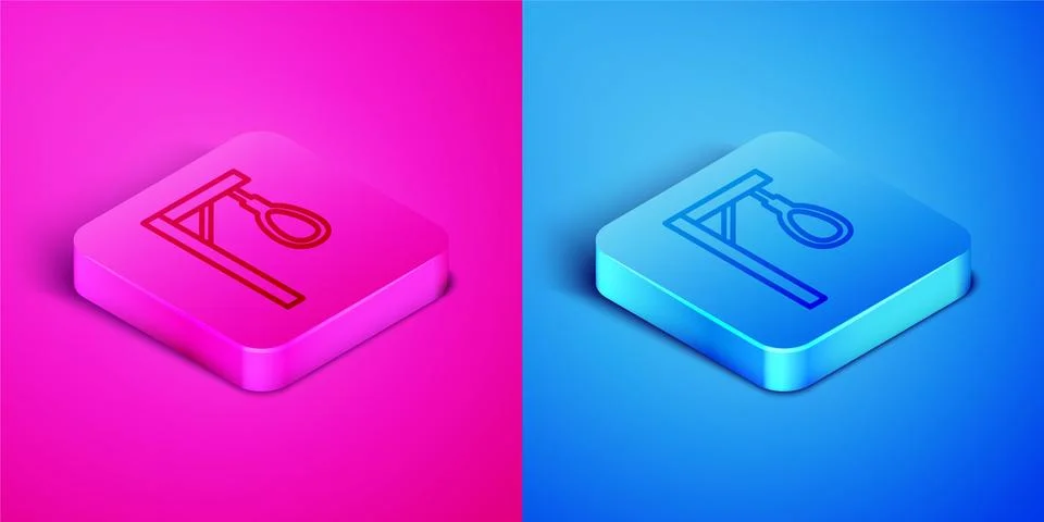 Isometric line Gallows rope loop hanging icon isolated on pink and blue 스톡 일러스트
