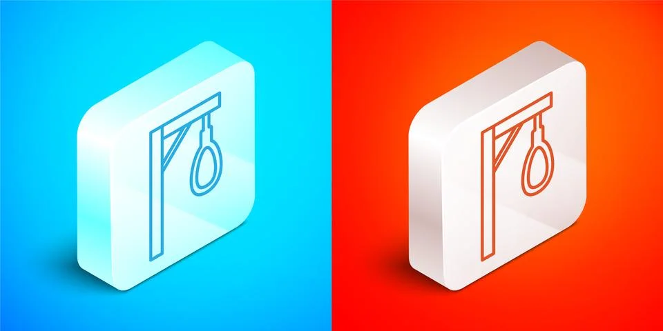 Isometric line Gallows rope loop hanging icon isolated on blue and red Stock Illustration