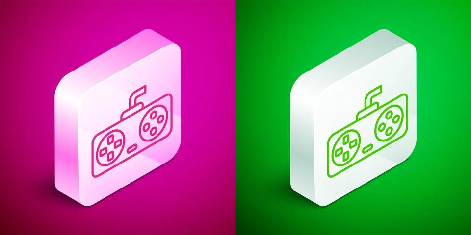 Isometric line Game controller or joystick for game console icon isolated on Stock Illustration