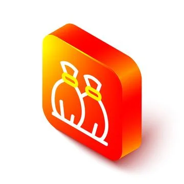 Isometric line Garbage bag icon isolated on white background. Orange square b Stock Illustration