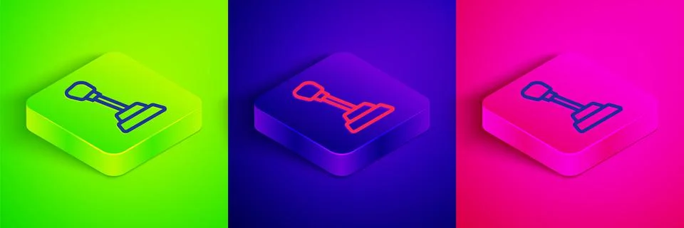 Isometric line Gear shifter icon isolated on green, blue and pink background Stock Illustration