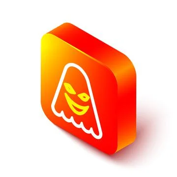 Isometric line Ghost icon isolated on white background. Orange square button Stock Illustration