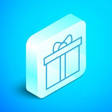 Isometric line Gift box icon isolated on blue background. Happy Birthday. Silver Illustration