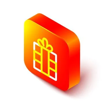Isometric line Gift box icon isolated on white background. Merry Christmas an Illustrazione stock