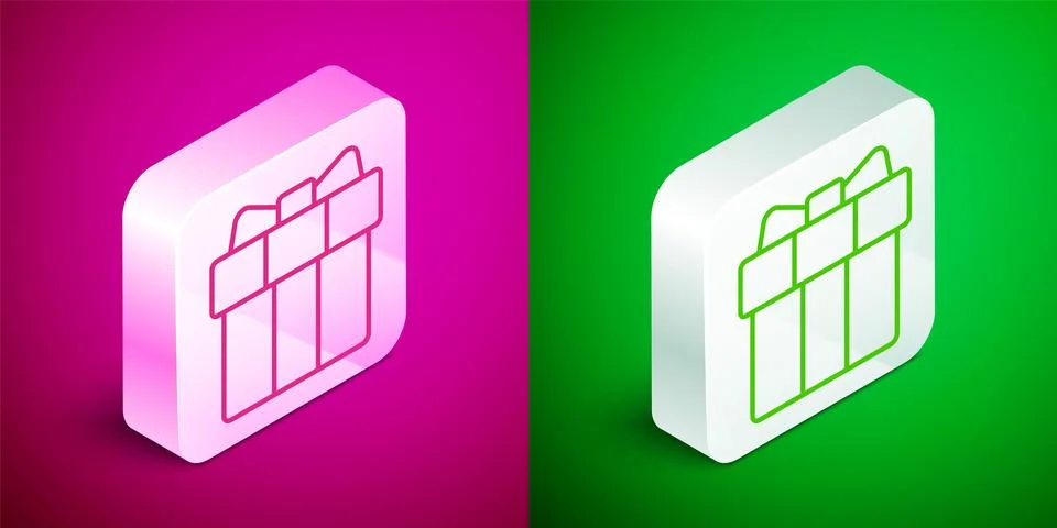 Isometric line Gift box icon isolated on pink and green background. 8 March.. Stock Illustration