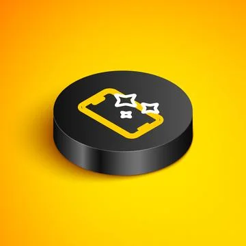 Isometric line Glass screen protector for smartphone icon isolated on yellow Stock Illustration
