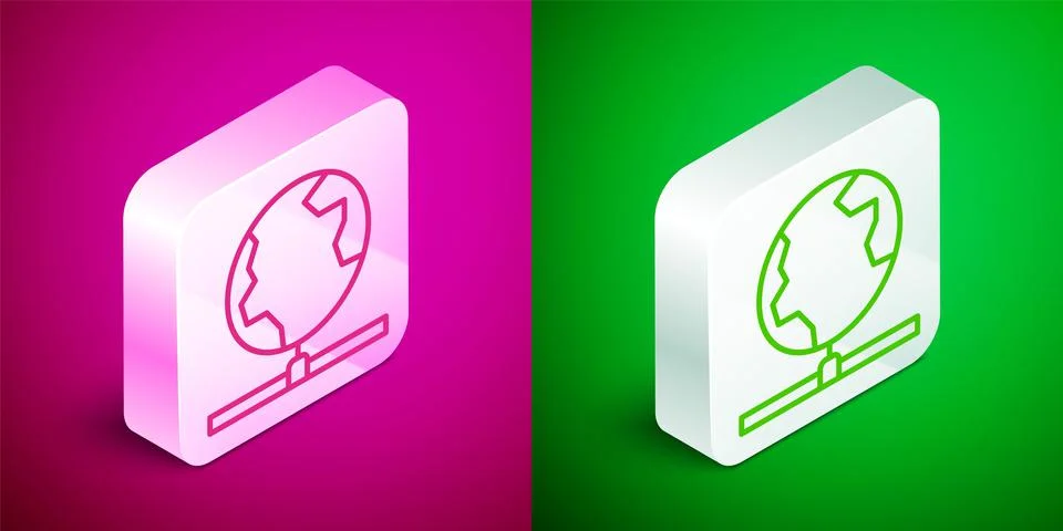 Isometric line Global technology or social network icon isolated on pink and Stock Illustration