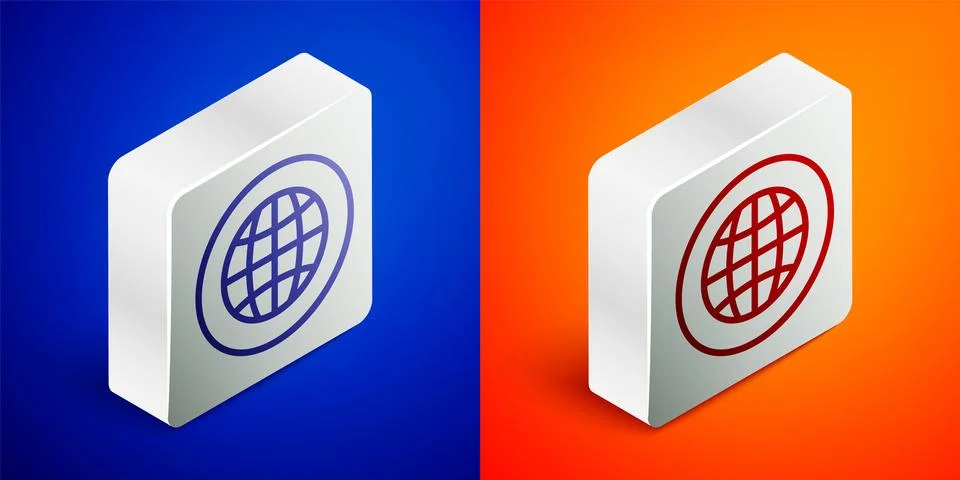 Isometric line Global technology or social network icon isolated on blue and Stock Illustration