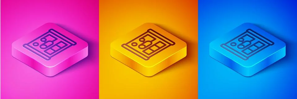 Isometric line Graphing paper for engineering icon isolated on pink and orange Stock Illustration