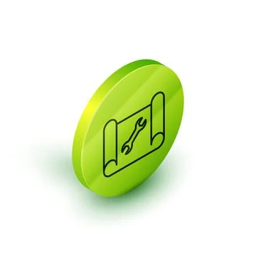 Isometric line Graphing paper for engineering and wrench icon isolated on whi Stock Illustration