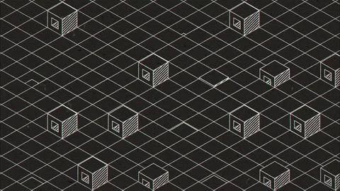 Isometric Line Grid Pattern with Outlined Cubes on Dark Gray Stock Illustration