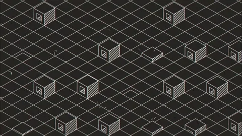 Isometric Line Grid with White Cubes on Dark Background Stock Footage 346783434