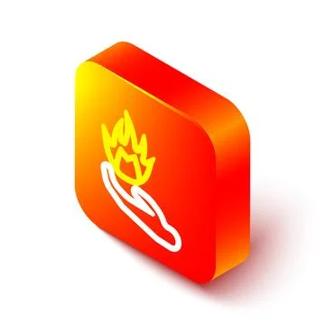 Isometric line Hand holding a fire icon isolated on white background. Orang.. Stock Illustration