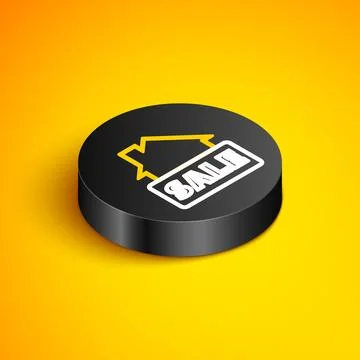 Isometric line Hanging sign with text Sale icon isolated on yellow backgrou.. Stock Illustration