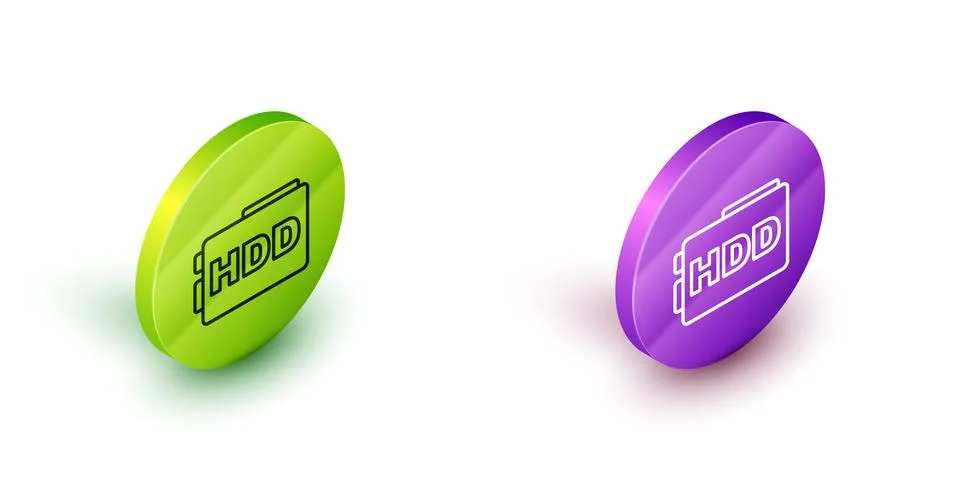 Isometric line Hard disk drive HDD icon isolated on white background. Green and Stock Illustration