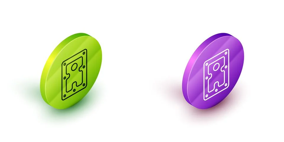 Isometric line Hard disk drive HDD icon isolated on white background. Green and Stock Illustration