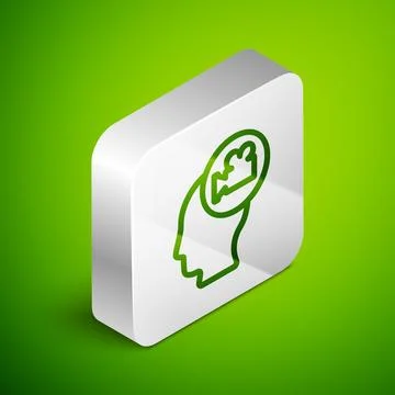 Isometric line Head with camera icon isolated on green background. Video came 스톡 일러스트