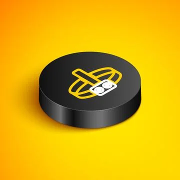 Isometric line Head flashlight icon isolated on yellow background. Tourist .. Stock Illustration