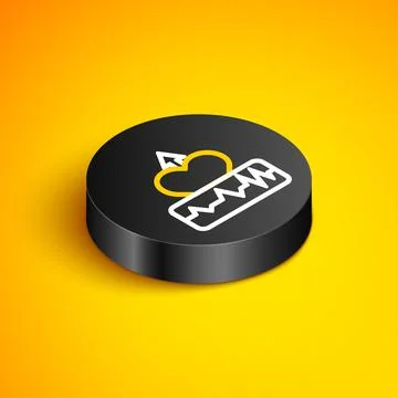 Isometric line Heartbeat increase icon isolated on yellow background. Increased Stock Illustration