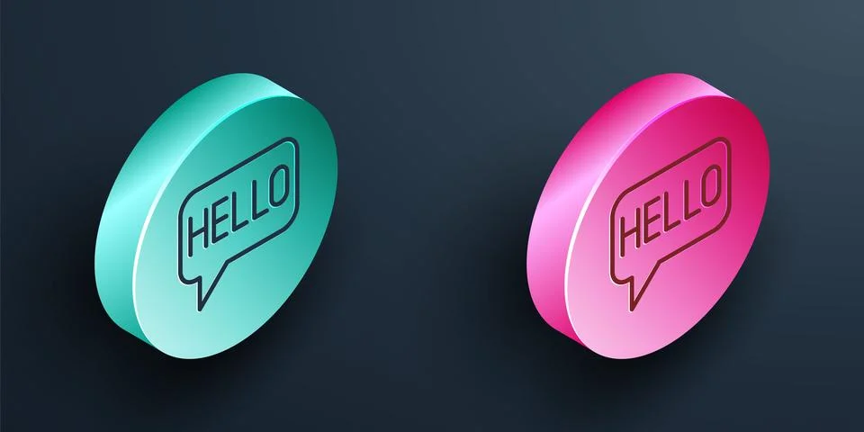 Isometric line Hello in different languages icon isolated on black background Stock Illustration