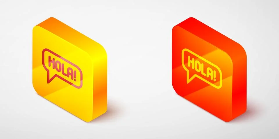 Isometric line Hola in different languages icon isolated on grey background Stock Illustration