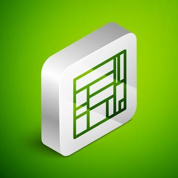 Isometric line House Edificio Mirador icon isolated on green background. Mirador Illustration
