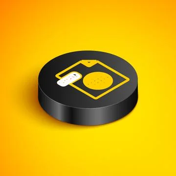 Isometric line HTML file document. Download html button icon isolated on yellow 库存插图
