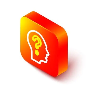 Isometric line Human head with question mark icon isolated on white backgro.. Stock Illustration