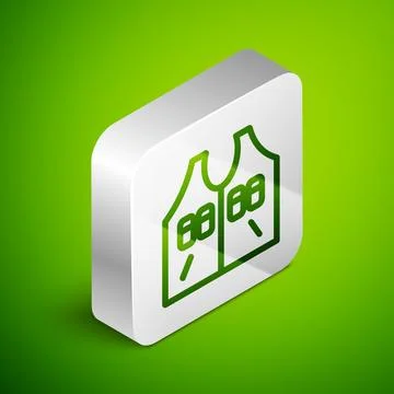 Isometric line Hunting jacket icon isolated on green background. Hunting ve.. Stock Illustration