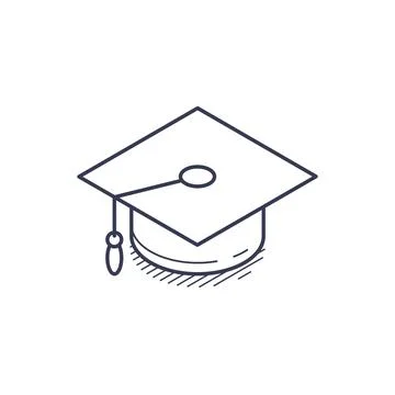Isometric line icon features an academic hat, symbolizing education and achie Stock Illustration