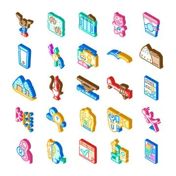 Isometric line icons set for various concepts Stock Illustration