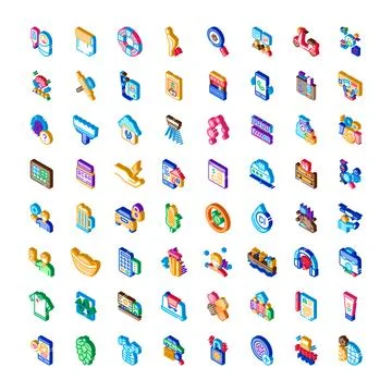 Isometric line icons set for web and business Stock Illustration