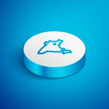 Isometric line India map icon isolated on blue background. White circle butto Stock Illustration