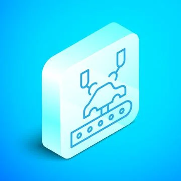 Isometric line Industrial machine robotic robot arm hand on car factory icon Illustrazione stock