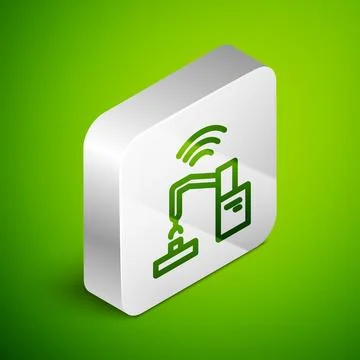 Isometric line Industrial machine robotic robot arm hand factory icon isolated Illustrazione stock