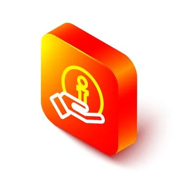 Isometric line Information icon isolated on white background. Orange square.. Stock Illustration