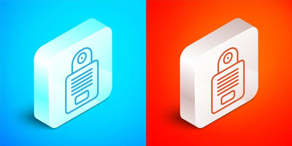 Isometric line Intercom icon isolated on blue and red background. Silver square Stock Illustration